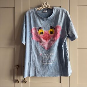 Pink Panther Pixel Style 100% Cotton Short Sleeve blue T Shirt ZARA